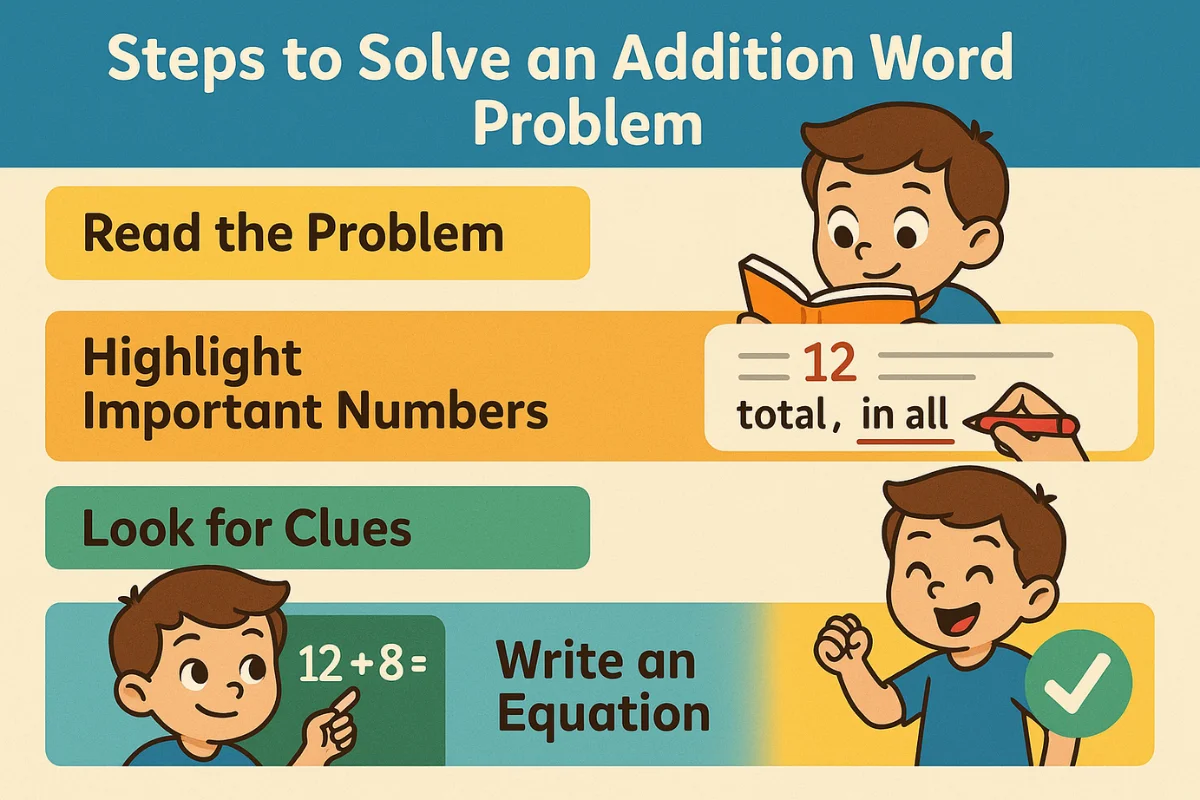 This image describes how we can convert an addition word problem into a mathematical form