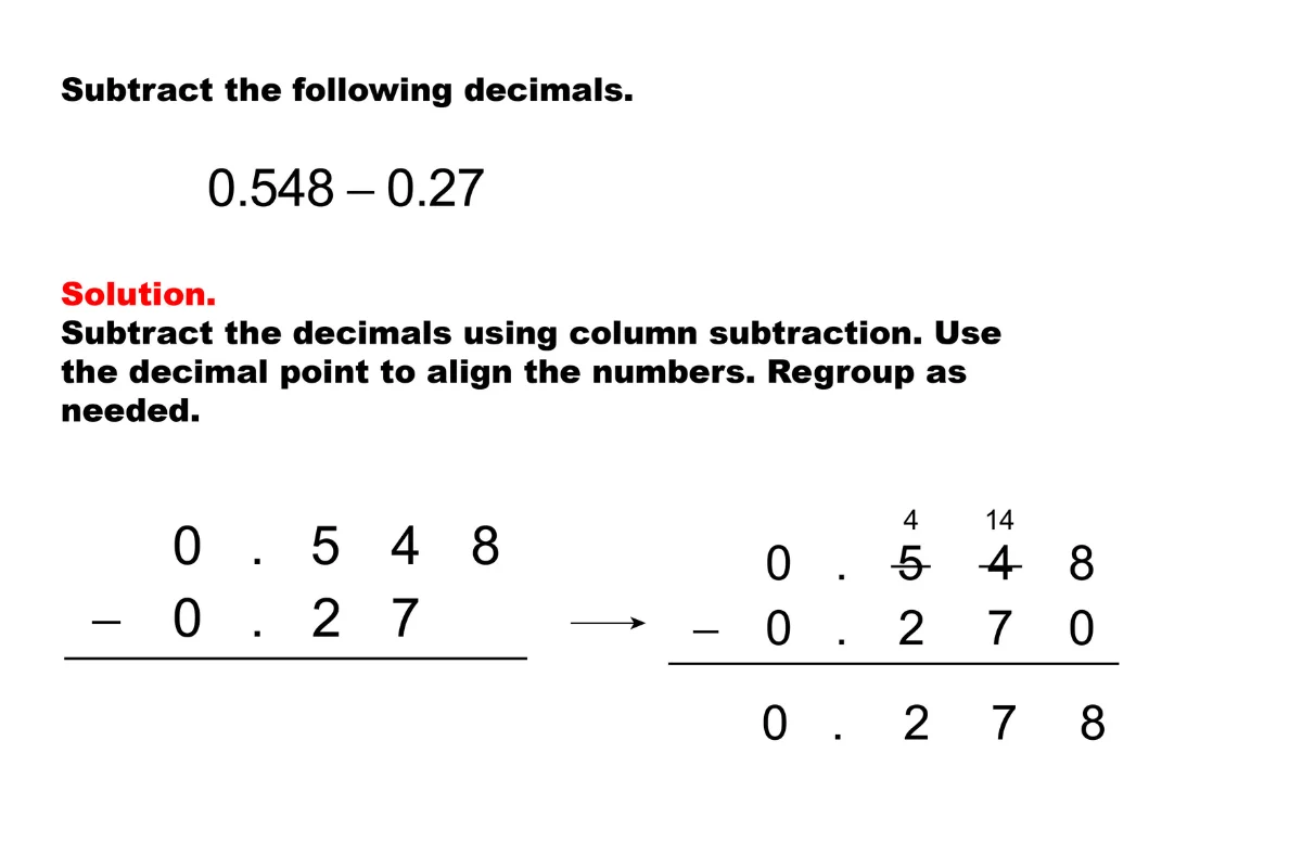 This image discusses decimal subtraction